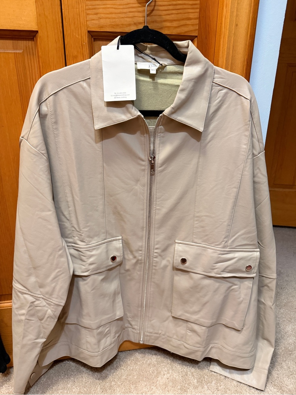 Neutral Beige Utility Jacket with Front Zip & Patch Pockets
